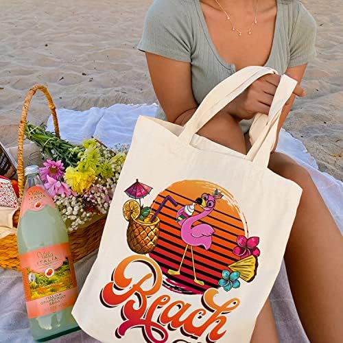 Лятна Холщовая чанта-тоут Flamingo за момичета - 15 x 16 См - Чанта-тоут за плажни аксесоари Pine Apple, Подарък