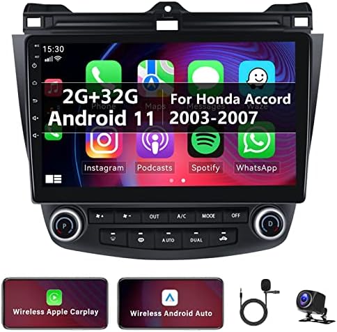 [2 + 32G] Автомобилна стерео система Android 11 за Honda Accord 2003-2007 с Apple Carplay и Android Auto, автомагнитола със сензорен екран 10.1 инча с GPS, WiFi, Bluetooth FM/RDS радио SWC, двойно USB / AUX-вход + резе?