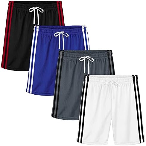 Мрежести къси панталони за малки момчета Resinta, 4 опаковки, Активни Баскетболни Шорти с шнурком, бързо съхнещи, Спортни