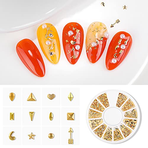 WOKOTO 6 Кутии Златни Дрънкулки за акрилни нокти, Различни Дизайни, Метални Карамфил, Декорации за нокти арт,