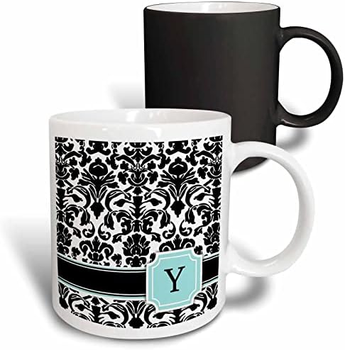 3 Чаша с номинална монограм във формата на буквата Y мятно-син с черно-бял дамасским модел, 11 грама