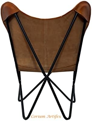 CORIUM ARTIFEX ТАН-Стол-пеперуда, кожени столове за хол -калъф за ръчна работа с желязна рамка с прахово покритие