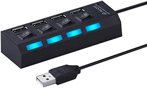 Многопортовый USB-hub-Сплитер 4 порта USB 2.0 Хъб за лаптоп, Удължител за USB порт с Индивидуален ключ за включване/изключване,