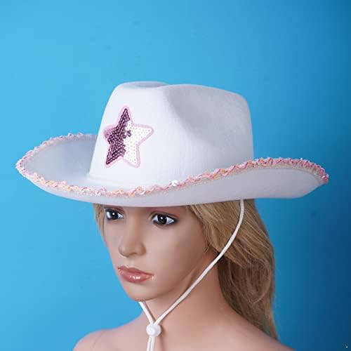 Ковбойская шапка с широка периферия, луксозна ковбойская шапка с пайети и звездите, елегантна рокля, карнавальная