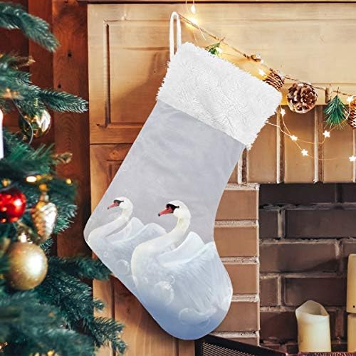 Коледни Чорапи PIMILAGU с две Бели Лебеди, 1 Опаковка, 17,7 инча, Окачени Чорапи за Коледна украса