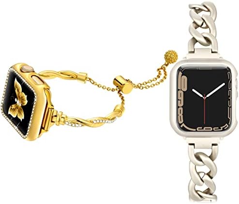 Каишка от веригата Dilando Starlight 38 мм, съвместим с Apple Watch, и златна Тънка каишка с усукана връв, Съвместим с Iwatch38 мм