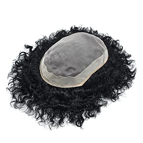 Перука за лице MIRACLE Afro Curl Toupee за черни мъже 7X11, тънък Моно мъжки перука, 8 мм, Кудрявая вълна, Европейската Естествен Човешки перука, която замества мъжка перука (7X11-120%