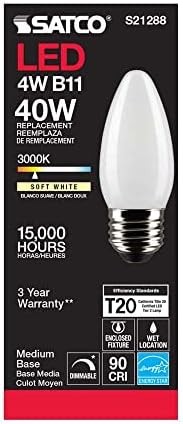 Satco S21288/06 4-Ваттные led лампи E26, 3000 К, живот 15000 часа, С регулируема яркост, 6 бр.