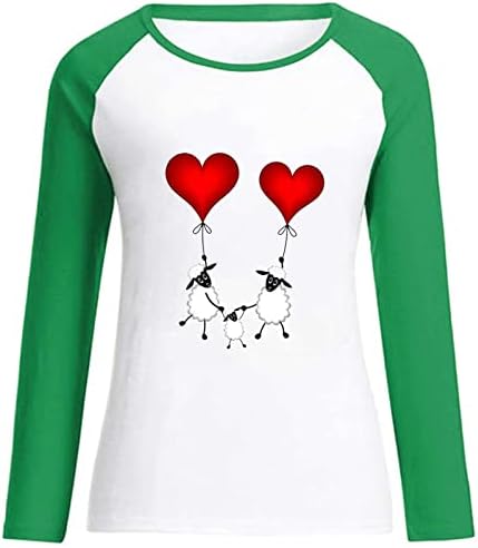 Риза Raglan в Свети Валентин, Потници, Дамски Тениски с Хубав Принтом под формата на Овче Сърце, Тениски с