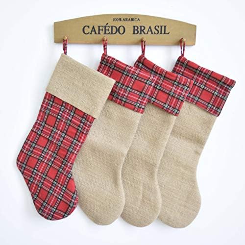 Коледни Чорапи Gireshome, 4 опаковки, 18 инча, Големи Дебели Червени Чорапи в клетката или джутовую чул, Луксозни Чорапи, Подаръци за Семейна почивка, Украса за Коледното ?
