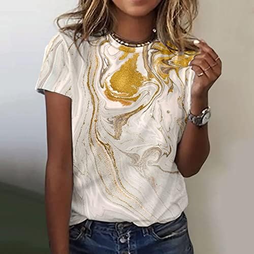 Дамски Ежедневни Блузи с Флорални Принтом, Ризи с къс ръкав и кръгло деколте, Свободна Ежедневни Лятна Тениска