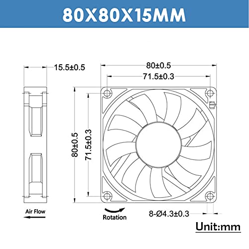 WINSINN DC 80 мм Вентилатор 5 В 8015 с двойно шарикоподшипником бесщеточного охлаждане 80 мм x 15 мм 2PIN (опаковка от 2 бр.)