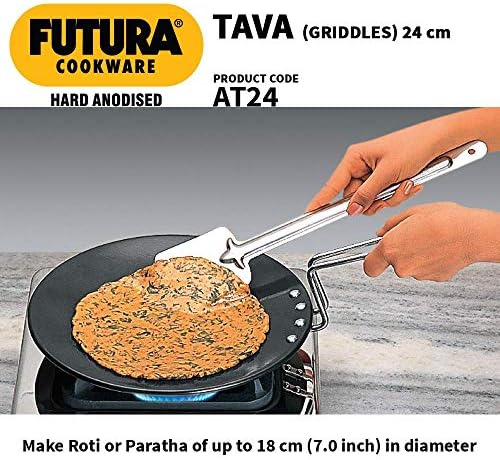 Хокинс Futura Твърдо анодированное желязо Tava (Черно, диаметър 24 см, дебелина 4,88 мм, AT24)