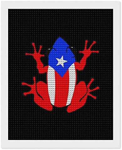 Флаг Пуерто Рико Жаба Диамантена Картина на Стенно Изкуство Платно Пълен Набор от Тренировки Кристални Картини Декор за вашия дом Офис 16x20 см