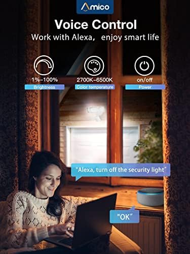 Amico 2 комплекта 40 W интелигентен led лампа за Сигурност с датчик за движение, работа с Alexa/ Google Home, 4000 Lm, 2700-6500