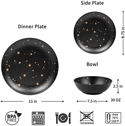 Комплекти меламиновой на съдове за чинии и мисок от 4,12 предмети - Не съдържат BPA, Могат да се мият в съдомиялна машина, За