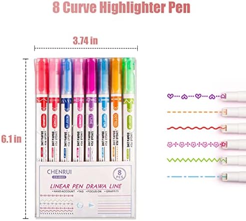 Комплект дръжки с подсветка крива, Цветни Химикалки с две топчета, Маркери Flownwing Flair, 8 Цвята, Фините линии и 7 различни