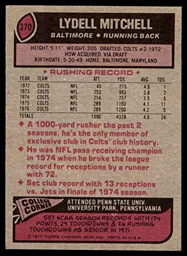 1977 Topps 370 Лайделл Мичъл Балтимор Колтс (Футболна карта) VG Colts Penn St