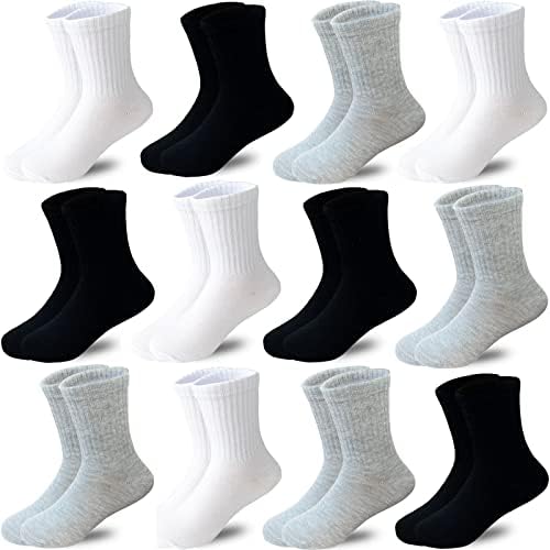 Чорапи Tsmollyu Boys Crew 12 Чифта Меки Памучни Спортни Чорапи за Големи и Малки Деца 2-8 Години