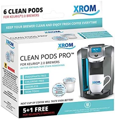 Професионални почистващи капсули XROM са Съвместими с всички кафемашини Keurig K-Cup 2.0, премахване на петна от кафе, Всички естествени съставки биоразлагаемы, по 6 чаши на
