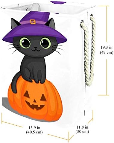 Inhomer Скъпа Черна котка в шапка Вещица Седнала 300D Оксфорд PVC, Водоустойчив Кошница за Дрехи, Голяма Кошница
