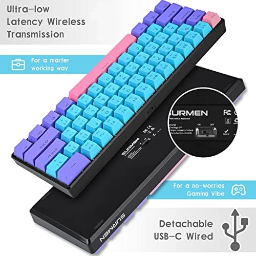 surmen 60% Безжична Детска клавиатура 60% RGB подсветка с възможност за гореща подмяна на Мини-Механична клавиатура GT61 Програмируеми