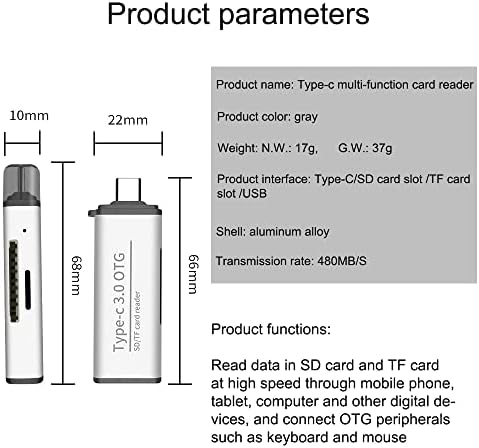 Четец на карти памет, USB C с адаптер USB3.0 OTG, четене на данни от SD или Micro SD /TF карти с висока скорост през порт
