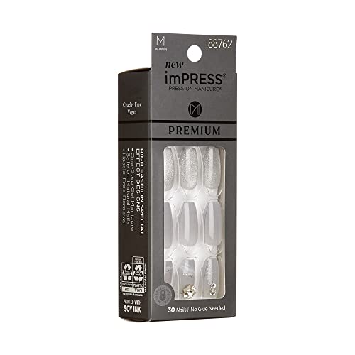 Режийни нокти от колекцията на KISS imPRESS Press-On Manicure Премиум клас- Legacy, Сив, С V-образно деколте във формата на