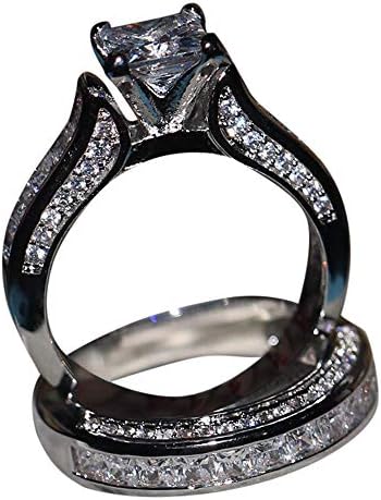 Годежен пръстен Сватбен комплект свети Валентин 925 сребро цирконии кръг нарязани на Пасианс годежен пръстен