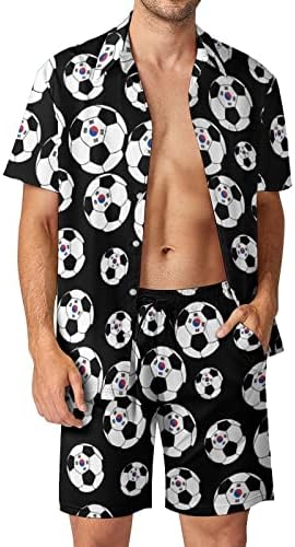 Корейският Футболен Мъжки Хавайски Комплект от 2 теми, Ризи с Копчета и Къс Ръкав, Плажни Панталони на Свободния