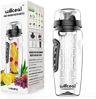 Бутилка за вода willceal Fruit Infuser 32 грама - Здрава, Голяма, От Тритана, Не съдържат Бисфенол А, флип-надолу