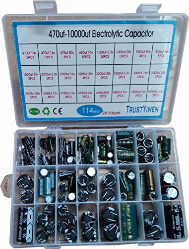 Нова 24-цифрен 114 бр. Електролитни кондензатори Гама от Кутия Комплект Диапазон 470 uf-10000 uf (6,3 В 16