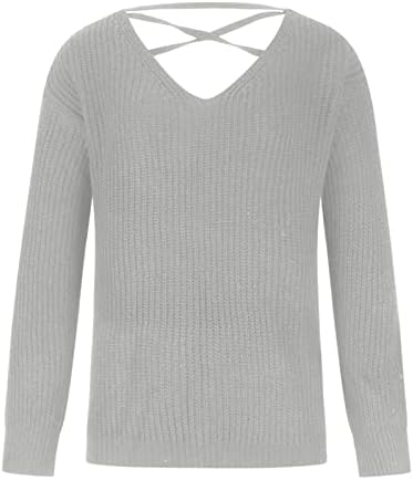 Дамски Пуловери с V-образно деколте на гърба се Кръстосват, Есента Модерен Вязаный Пуловер с дълъг ръкав и V-образно деколте,