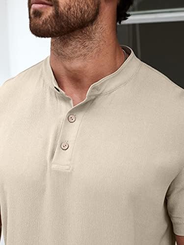 Мъжки дрехи FIOXA от две части, Мъжки однотонная риза на пода-копчета и Шорти (Цвят: каки, Размер: Средно)