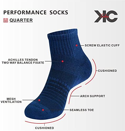 Мъжки Памучни чорапи KC-TAHO Quarter Атлетик, 8 Двойки, с Супинатором, Дишащи Спортни Чорапи за бягане на Лигавицата