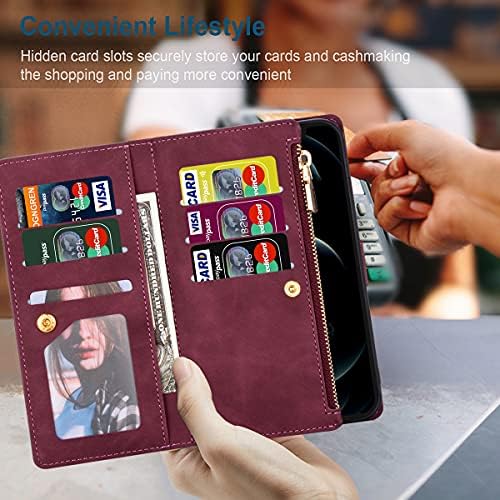 Чанта-портфейл UEEBAI за Мото G Power 2022, ретро калъф от изкуствена кожа премиум-клас, панти калъф с отделения за карти, преден джоб с цип, магнитна закопчалка, чанта-поста?