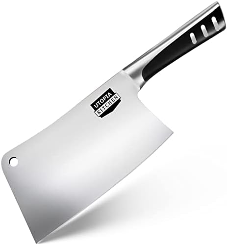 Utopia Кухня 7-Инчов Секира-Нож за Рязане на Месо от Неръждаема Стомана за Домашна Кухня и Ресторант (Черен)