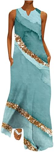 Рокли-Пежоки за жени 2023, Макси рокля с V-образно деколте и Мрамор Принтом, Летни Струящиеся Плажни Sundresses