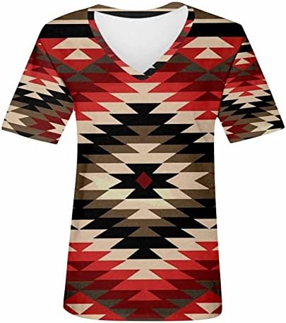Тениска за Жени с Графичен Модел на ацтеките Пастушки в Западния Етнически Стил с V-образно деколте и Къс Ръкав, Удобни