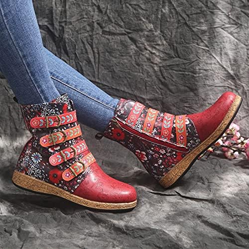 Дамски боти на равна подметка, Кръгли Обувки с бродерия в Средата на Обувки с цветове, Дамски обувки в стил
