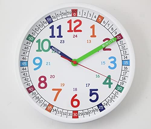 Безшумни детски стенен часовник MABEYALO, Обучение часовник с указание за време, за деца, 10-инчови не Тикающие цветни часовници на батерии за детски стаи, игри стая, учи?