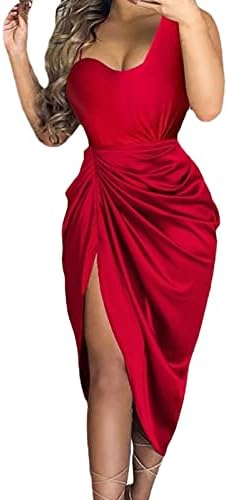 MIASHUI Дамски рокли Летни ежедневни европейски и американски обикновена, секси, с цепка, дълга пола, гофрирани