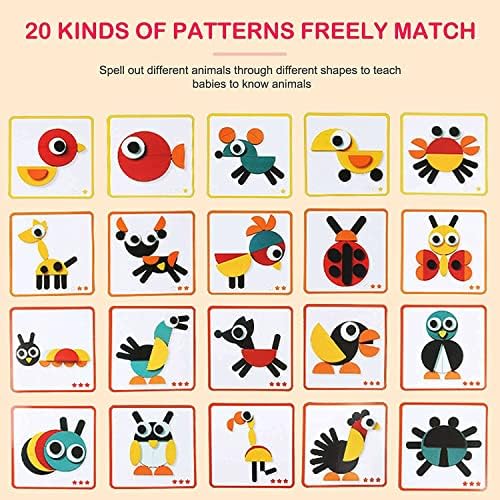 Дървени Блокове BLATOMY с Шарени Играчки-Пъзели Монтесори с Геометрични Фигури, Детски Играчки Tangram Montessori, 29