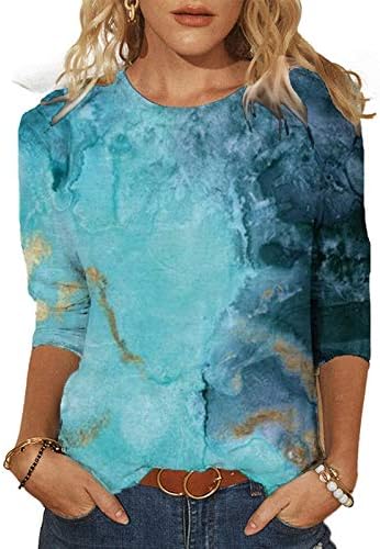 Дамски Блузи, Модни тениска, дамски Пролетни Ежедневни тениски с кръгло деколте и ръкави със средна дължина, с принтом, Летни