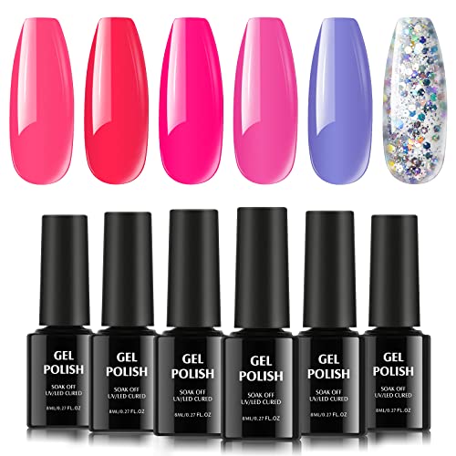 TOMICCA Гел-лак за нокти - Подаръчен комплект от 6 Цвята, UV-лак за нокти, Пролетта на ярко-Розов гел-лак за нокти за жени