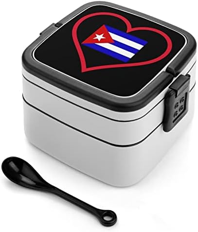 I Love Cuba с Принтом Червено Сърце All in One Bento Box Контейнер за Вечеря за Възрастни с Лъжица за Училище/Работа/Пикник