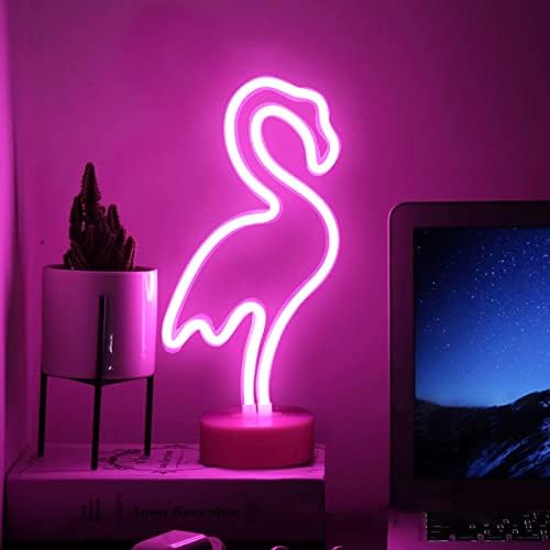 Неонови Нощни осветителни Тела DWOOKE Flamingo, Творчески Осветителни Лампи, Тенис на Декор от Стойката, Захранване от батерията и USB, Светлинен Декор за Детска Стая, Всеки