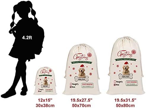 BAGEYOU Забавни Чанти Cane Corso Дядо Коледа Персонализирани Тъканни Чанти за Кучета с Завязками Коледна Чанта За Съхранение на Подаръци, изработени От Памук и Лен 19,5x31,5 Ин