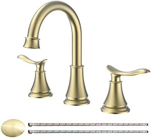 Широко Разпространеният Кран за мивка в Банята с 2 Дръжки, 8 инча, Матиран Златен Кран за Тоалетна, 3 дупки,