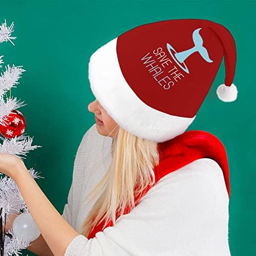 Коледна шапка Спасете китовете, мек плюшен шапчица Дядо Коледа, забавна шапчица за коледно новогодишната празнична партита